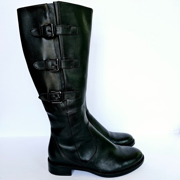 NEW Ecco Hobart Buckle Tall Knee Riding Boot Black Leather Womens sz 9/9.5 Sh946 - Picture 1 of 13